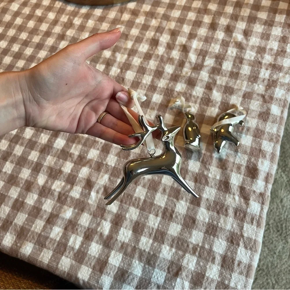 Pottery Barn Silver Planted Animal Ornaments Set